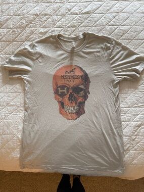Bella Canvas Light Gray Tee with Orange Skull Graphic
